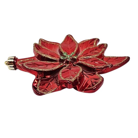 Red Poinsettia Shatterproof Christmas Ornaments (Set of 8), Holiday Party Decor - Picture 5 of 6